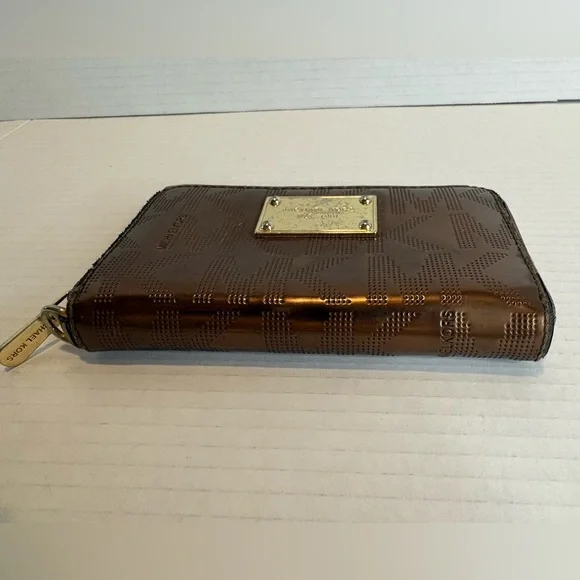 Michael Kors Bronze Monogram Zip-Around Wallet with Gold Plaque - Picture 4 of 10